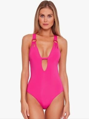 BECCA by Rebecca Virtue Color Code Plunge One-Piece Swimsuit NWOT SM